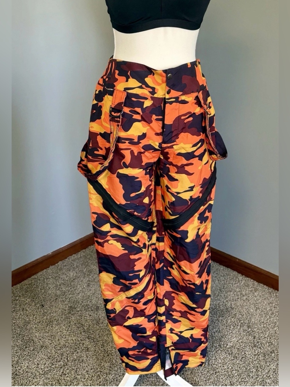 Balera Dancewear Orange Camouflage Pop Star Pants Faux Suspenders Med. Worn Once